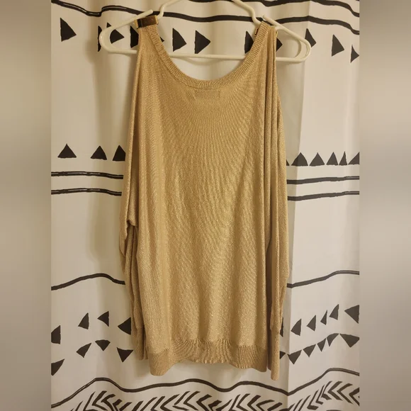Gold Sparkling Colder Shoulder Sweater - Picture 3 of 4